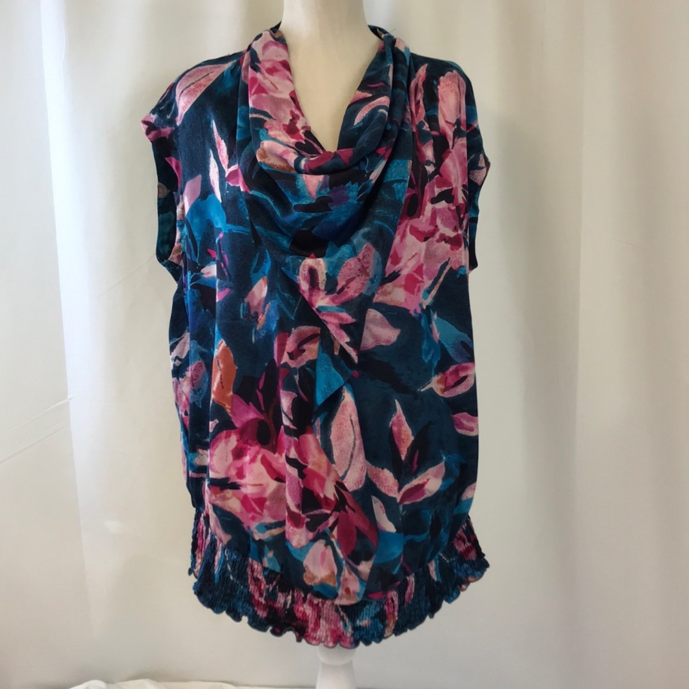 Lane Bryant Sleeveless Floral Cowl Neck Blouse